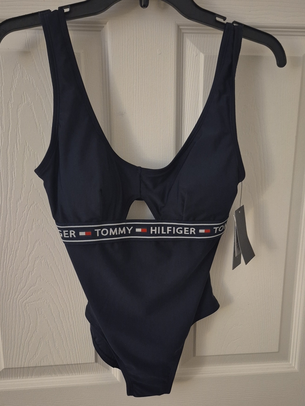 NWT Tommy Hilfiger Navy Logo-Trim Bandeau One-Piece